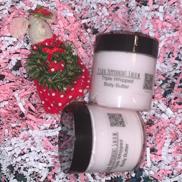 Handcrafted Pink Peppermint Snow Triple Whipped Body Butter Made Small Batches - Picture 4 of 15